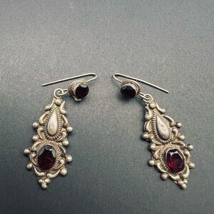 Sterling Silver Garnet Drop Earrings